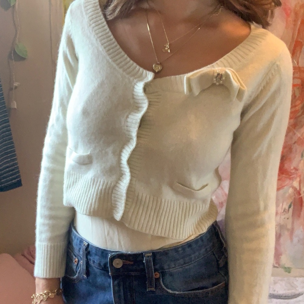Soft angora cardigan with bow detail